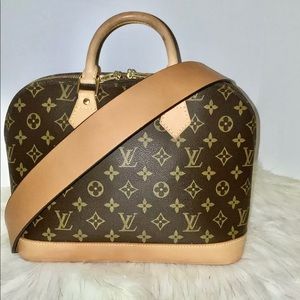 LOUIS VUITTON Alma PM Handbag leather Monogram & COA Beautiful Honey Patina !!